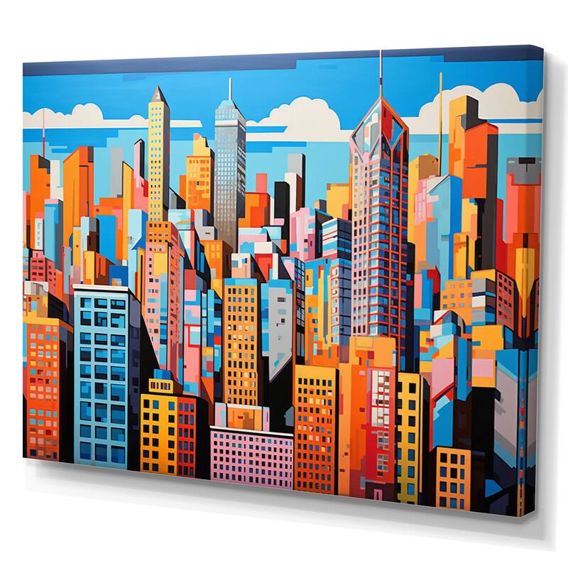 Designart "Pop Art Chicago Cityscape II" Cityscapes Canvas Prints Bed